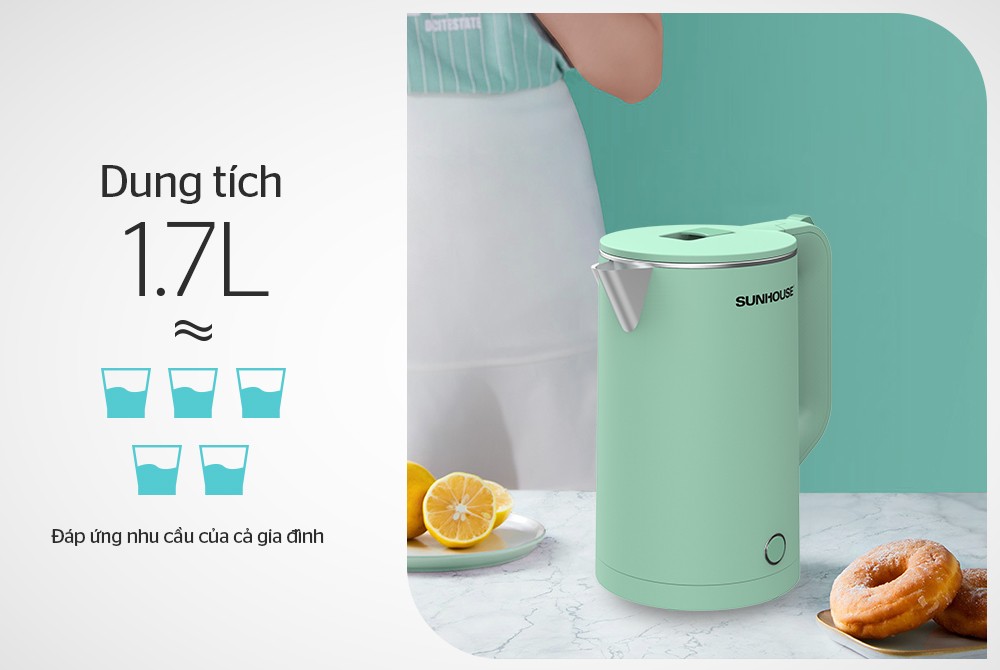 Bình siêu tốc inox 2 lớp 1,7L Sunhouse  SHD1350
